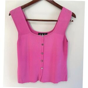 J.A.C. Women's Y2K Button Front Hot‎ Pink Square Neck Ribbed Tank Top Size Med